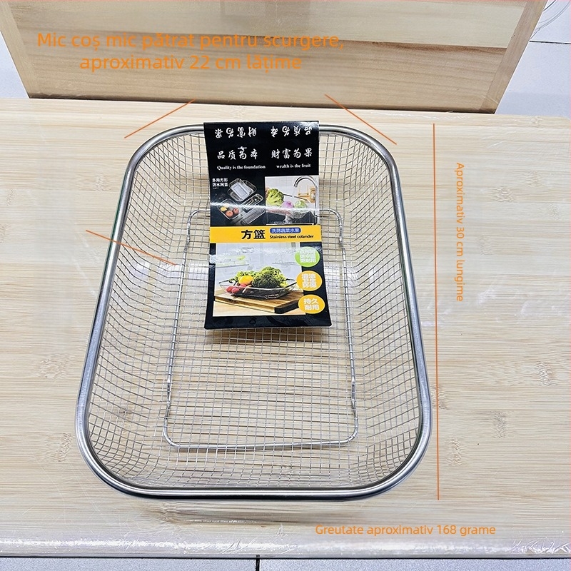 Coș din oțel inoxidabil pentru scurgere fructe și legume, dreptunghiular plasă, stil modern simplu, model grilă, lansat în 2025