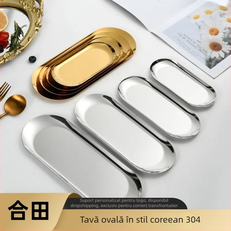 Platou oval din oțel inoxidabil, cu finisaj electroplacat, pentru deserturi și depozitare bijuterii