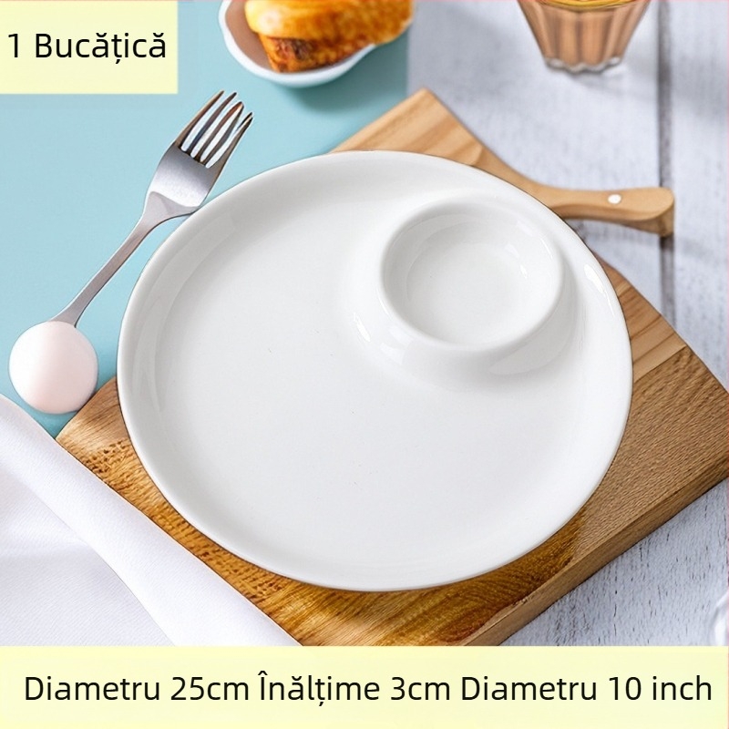 Farfurie din porțelan pentru găluște cu sos, rotundă, stil modern, imprimare logo și personalizare