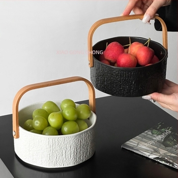 Coș ceramic de fructe, model marmură, stil modern minimalist, Senzhi