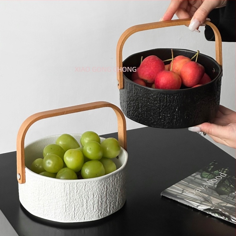 Coș ceramic de fructe, model marmură, stil modern minimalist, Senzhi