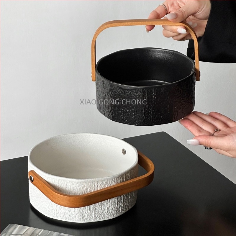 Coș ceramic de fructe, model marmură, stil modern minimalist, Senzhi