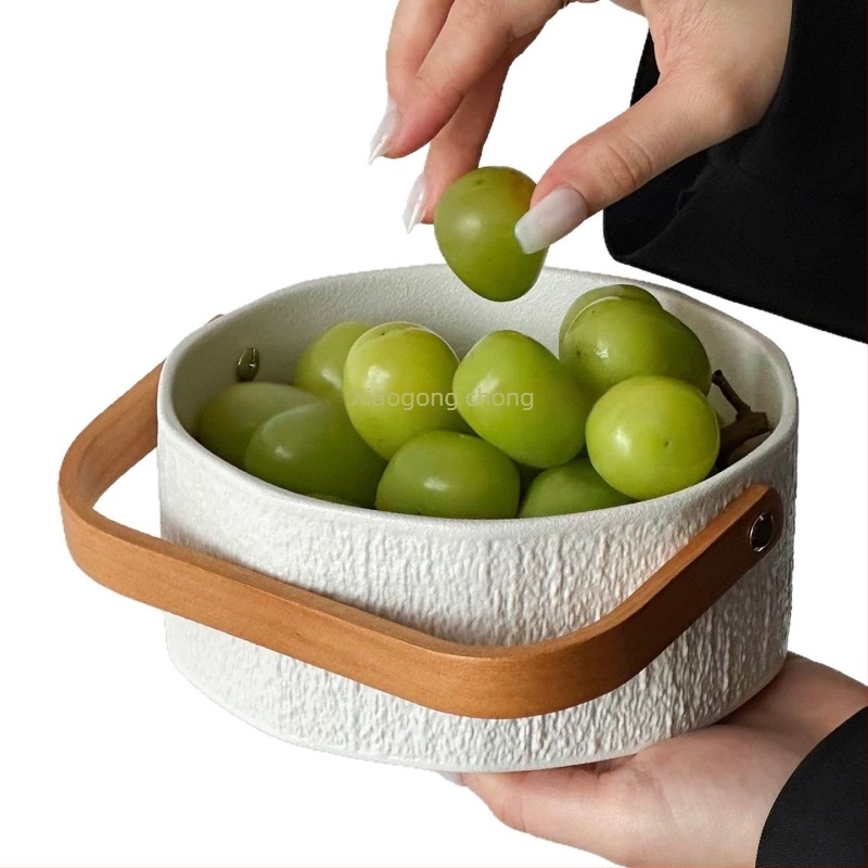 Coș ceramic de fructe, model marmură, stil modern minimalist, Senzhi