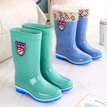 Cizme de ploaie pentru femei din PVC, căptușite cu fleece, înalte, impermeabile, pentru toate anotimpurile, talpă plată