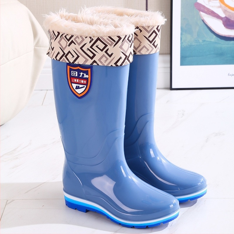 Cizme de ploaie pentru femei din PVC, căptușite cu fleece, înalte, impermeabile, pentru toate anotimpurile, talpă plată