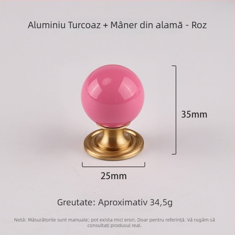 Maner din alamă pentru ușă de dulap, formă sferică, prelucrare CNC, montaj pe suprafață, stil lux lejer