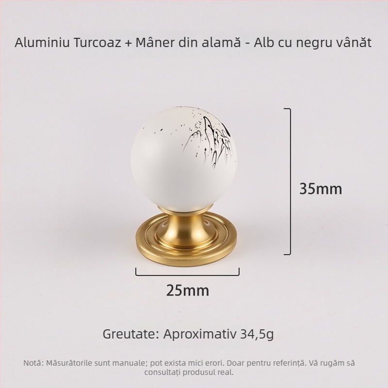 Maner din alamă pentru ușă de dulap, formă sferică, prelucrare CNC, montaj pe suprafață, stil lux lejer