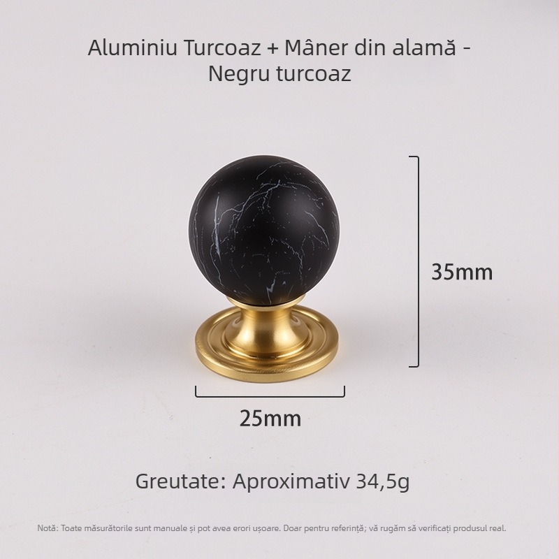 Maner din alamă pentru ușă de dulap, formă sferică, prelucrare CNC, montaj pe suprafață, stil lux lejer