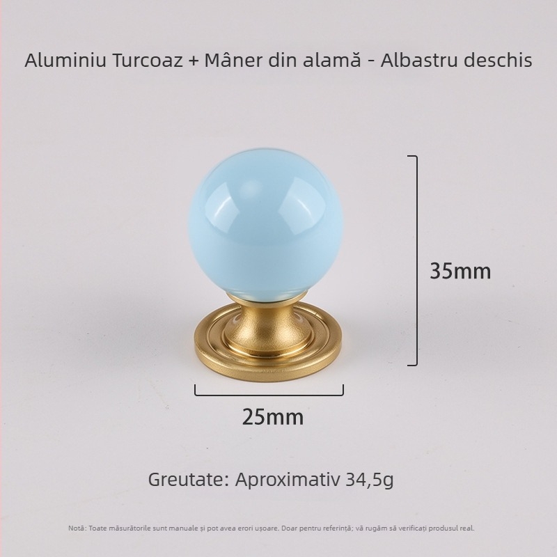 Maner din alamă pentru ușă de dulap, formă sferică, prelucrare CNC, montaj pe suprafață, stil lux lejer