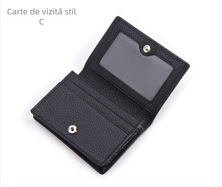 Port card pentru bărbați din piele naturală, textură Litchi, piele de vită de înaltă calitate, impermeabil, logo personalizat