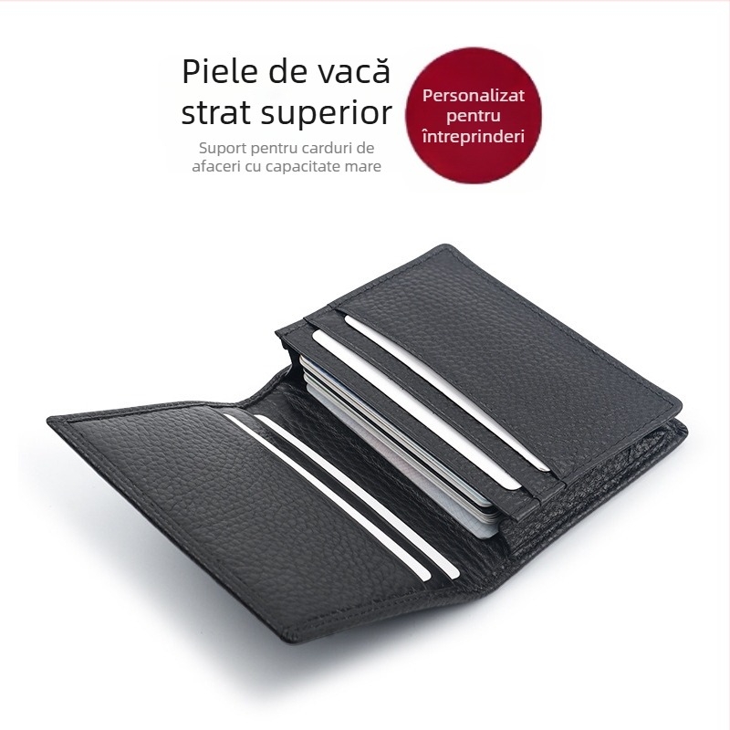 Port card pentru bărbați din piele naturală, textură Litchi, piele de vită de înaltă calitate, impermeabil, logo personalizat