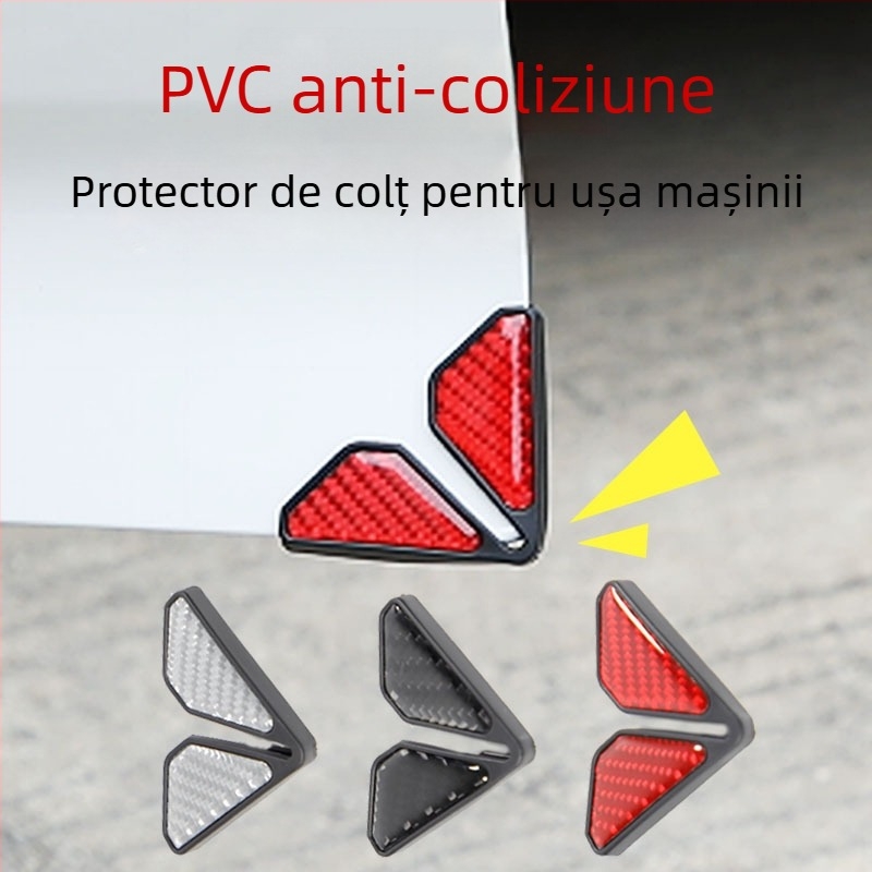 Protecție de colț pentru ușa mașinii, cu model din fibră de carbon, anti-coliziune și zgârieturi, decor auto (4,5 × 4,5 × 6 cm)