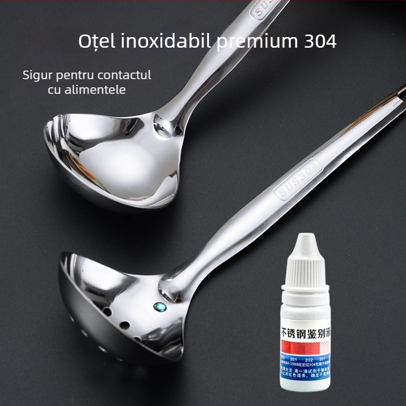Lingură de supă cu sită din oțel inoxidabil 304, mâner lung, rezistentă la temperaturi înalte, lingură-spatulă