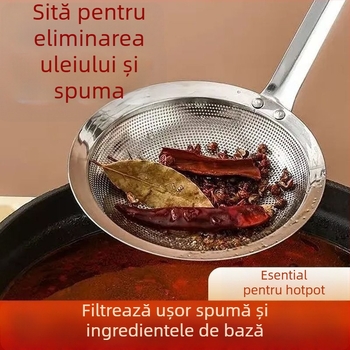 Lingură de scurgere din oțel inoxidabil cu plasă fină, design dintr-o singură bucată, mâner din silicon, rezistentă la temperaturi înalte