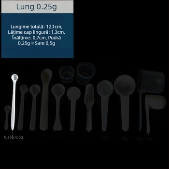 Set linguri de măsurat, mâner lung, plastic PP, precizie 0,25 g, pentru pudră probiotică și sare de bucătărie 1 g