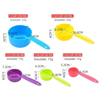 Set plastic de măsurat cupe și linguri, 10 bucăți, gravat și reglabil pentru coacere