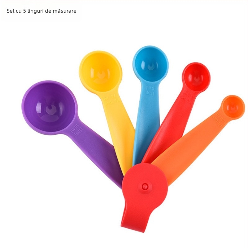Set plastic de măsurat cupe și linguri, 10 bucăți, gravat și reglabil pentru coacere