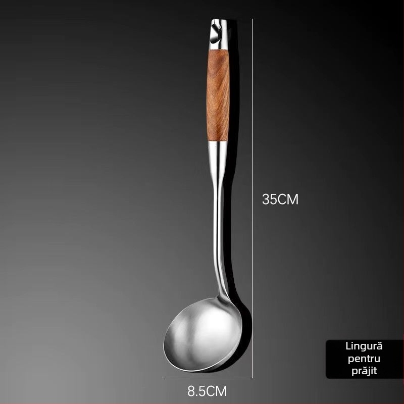 Set de spatule din oțel inoxidabil 316, rezistent la temperaturi înalte, cu mâner izolat; include spatulă, lingură și strecurător