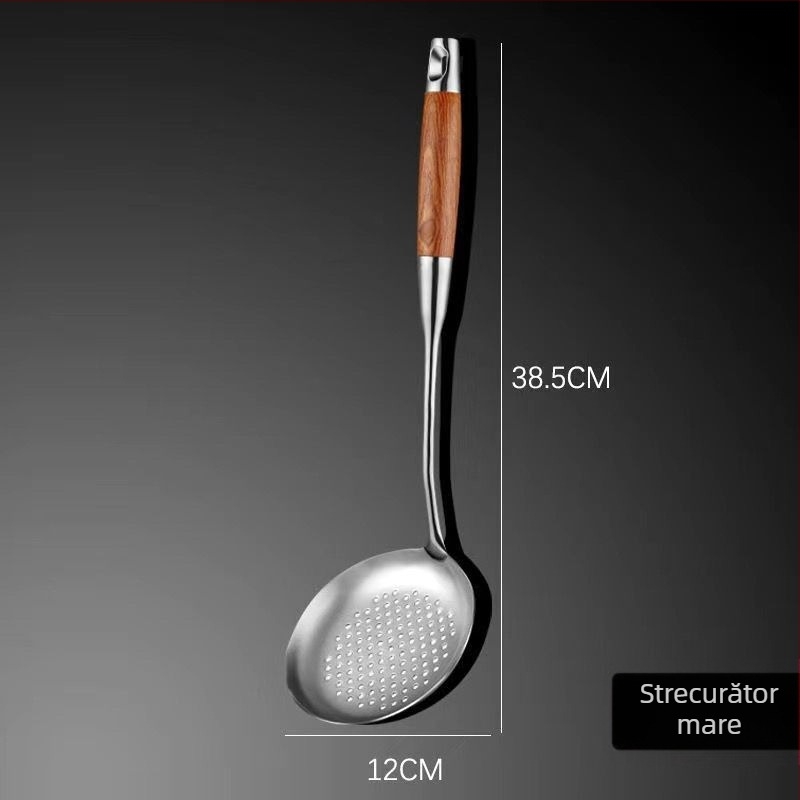 Set de spatule din oțel inoxidabil 316, rezistent la temperaturi înalte, cu mâner izolat; include spatulă, lingură și strecurător