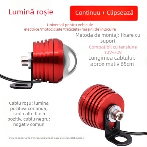 Lampă LED pentru spate pentru vehicule electrice și motociclete, aliaj de aluminiu, 12-80V, dublă funcție: permanentă și intermitentă