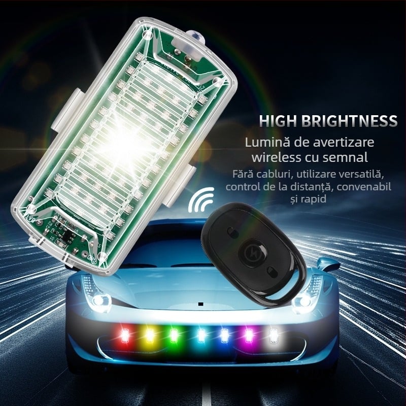 Lumină LED de stop pentru autoturisme și motociclete, cu telecomandă și flash wireless (Model M6S; Material ABS + placă de circuite; Compatibilitate universală)