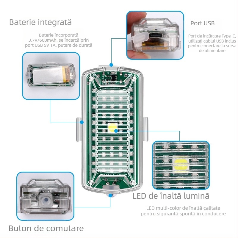Lumină LED de stop pentru autoturisme și motociclete, cu telecomandă și flash wireless (Model M6S; Material ABS + placă de circuite; Compatibilitate universală)
