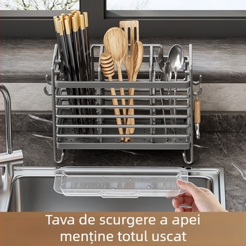 Cutie de depozitare pentru bețișoare și tacâmuri montată pe perete — ABS plastic, raft de drenaj bucătărie, organizator pentru bețișoare și linguri