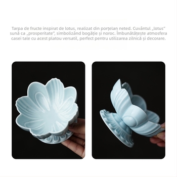 Platou de fructe din porțelan, stil Zen, cu motiv Lotus Bergamot, Shinan, lansare primăvara 2020
