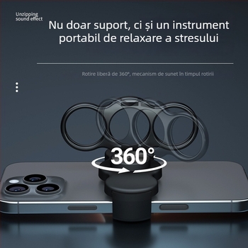 Suport pentru telefon cu inel, rotire de 360°, clemă posterioară, cadru metalic pliabil, antișoc