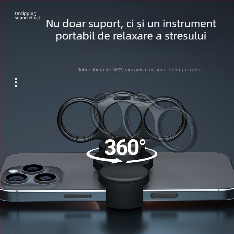 Suport pentru telefon cu inel, rotire de 360°, clemă posterioară, cadru metalic pliabil, antișoc