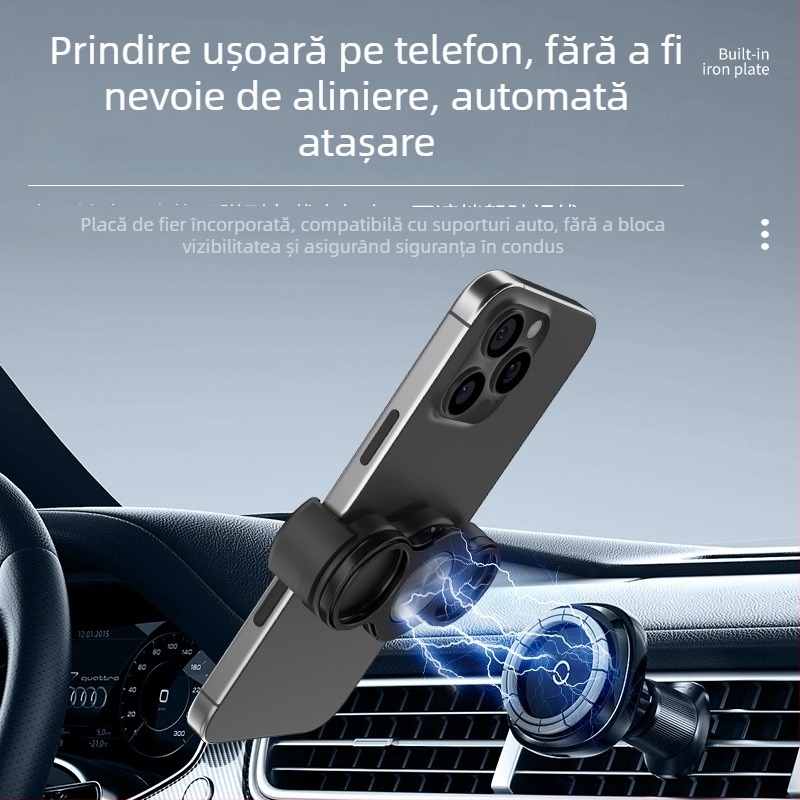Suport pentru telefon cu inel, rotire de 360°, clemă posterioară, cadru metalic pliabil, antișoc
