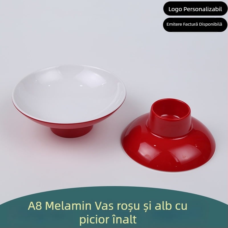 Farfurie circulară din melamină, suprafață glazurată colorată, nu este potrivită pentru cuptor cu microunde, logo imprimat