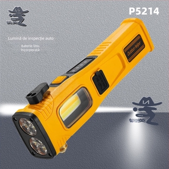 Lanternă de mașină cu ciocan de urgență și lampă de inspecție magnetică - model P5214, 1100 lm, 3,7 V, IP55, baterie 18650, reîncărcabilă