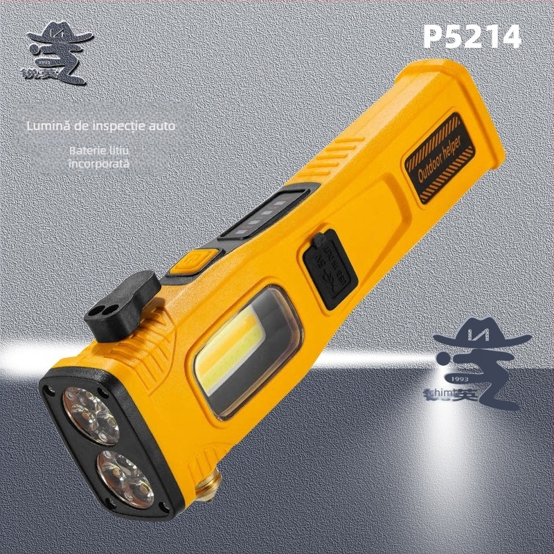 Lanternă de mașină cu ciocan de urgență și lampă de inspecție magnetică - model P5214, 1100 lm, 3,7 V, IP55, baterie 18650, reîncărcabilă