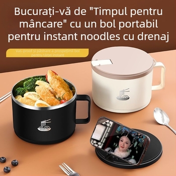 Vas din oțel inoxidabil cu drenaj pentru tăiței, stil simplu, potrivit pentru cămine și birou, nu este compatibil cu cuptorul cu microunde