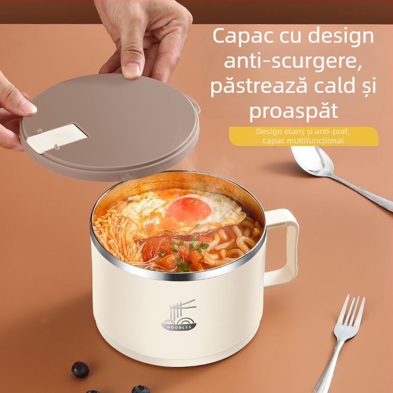 Vas din oțel inoxidabil cu drenaj pentru tăiței, stil simplu, potrivit pentru cămine și birou, nu este compatibil cu cuptorul cu microunde