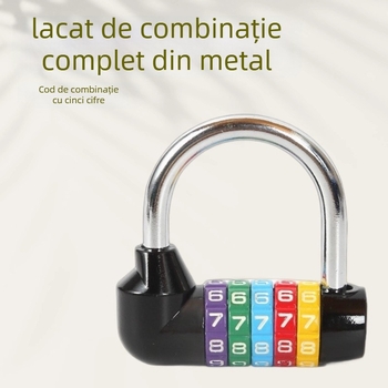 Încuietare U‑de metal cu cod pentru bagaje, dulapuri de sală de sport și sertare — Model 5206-all metal; grosimea tijei 7 mm; distanța dintre bare 40 mm