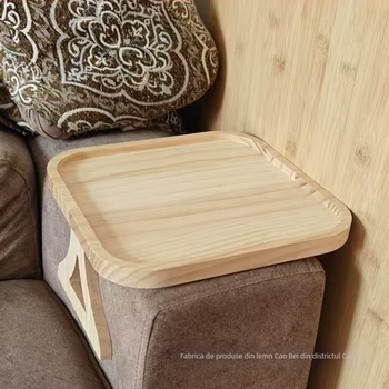 Tavă circulară din lemn pentru brațul canapelei, pliabilă, măsuță laterală pentru mic dejun/prânz
