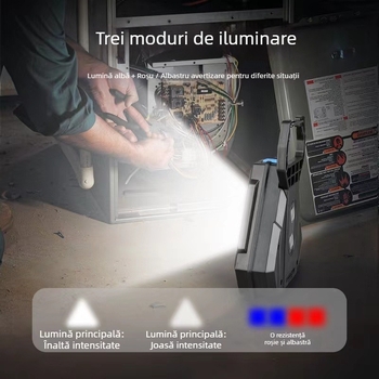 Lampa COB multifuncțională cu atașare magnetică, baterie USB-C pliabilă pentru iluminare de urgență, lampă pentru inspecția vehiculului, LED 5W, 1800mAh, rotație 360°