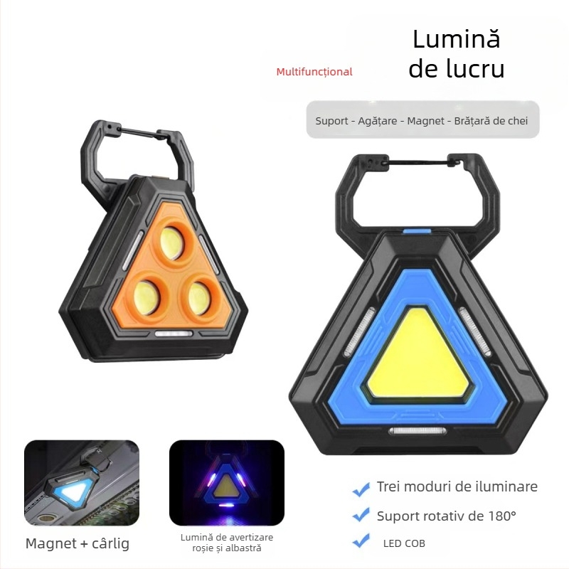 Lampa COB multifuncțională cu atașare magnetică, baterie USB-C pliabilă pentru iluminare de urgență, lampă pentru inspecția vehiculului, LED 5W, 1800mAh, rotație 360°