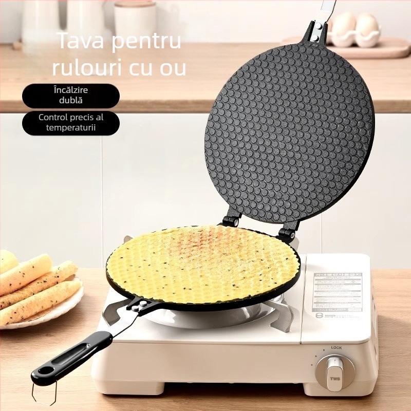 Tavă de copt pentru rulouri cu ouă și formă de prăjituri - crustă crocantă, încălzire pe gaz cu două fețe (Rulouri cu ouă, Formă de prăjituri, Crustă crocantă, Încălzire pe gaz)