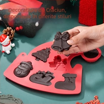 Set de forme din silicon pentru coacere, 6 buc., stil vintage, modele Brad de Crăciun și Moș Crăciun, Ainuorui