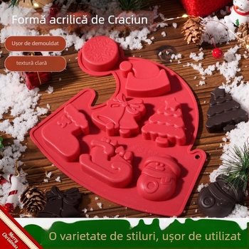 Set de forme din silicon pentru coacere, 6 buc., stil vintage, modele Brad de Crăciun și Moș Crăciun, Ainuorui