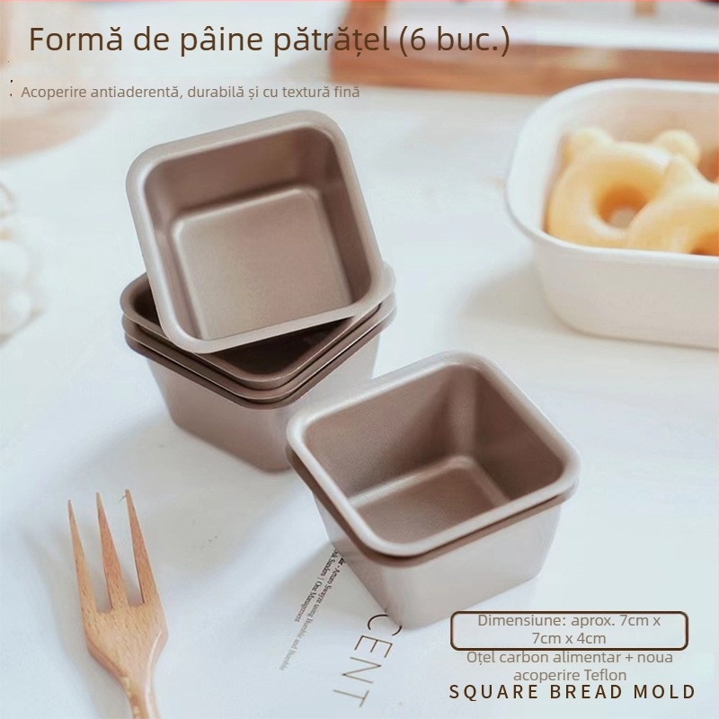 Forme pentru pâine cu 6 cavități, antiaderentă, pătrate pentru cuptor, uz casnic