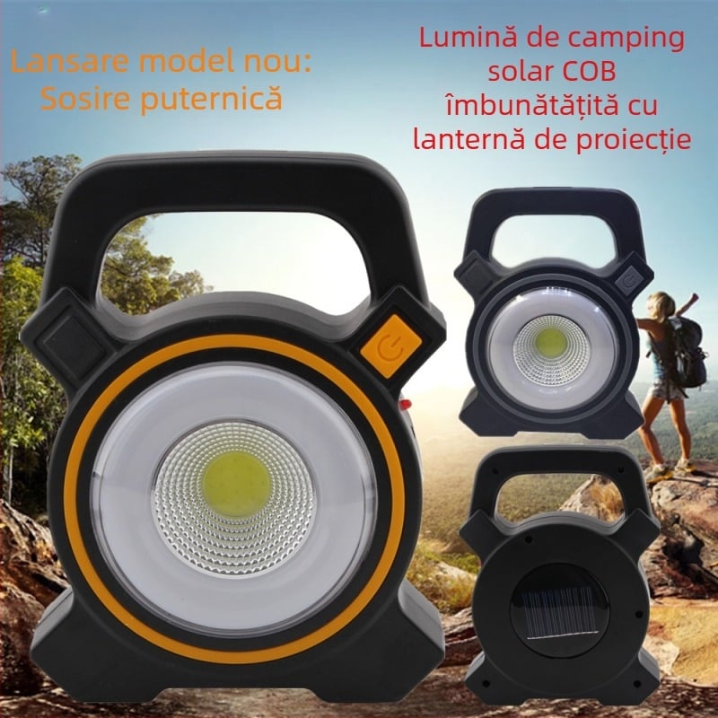 Lampă COB LED pentru camping, încărcare USB, portabilă, cu cârlig de agățat