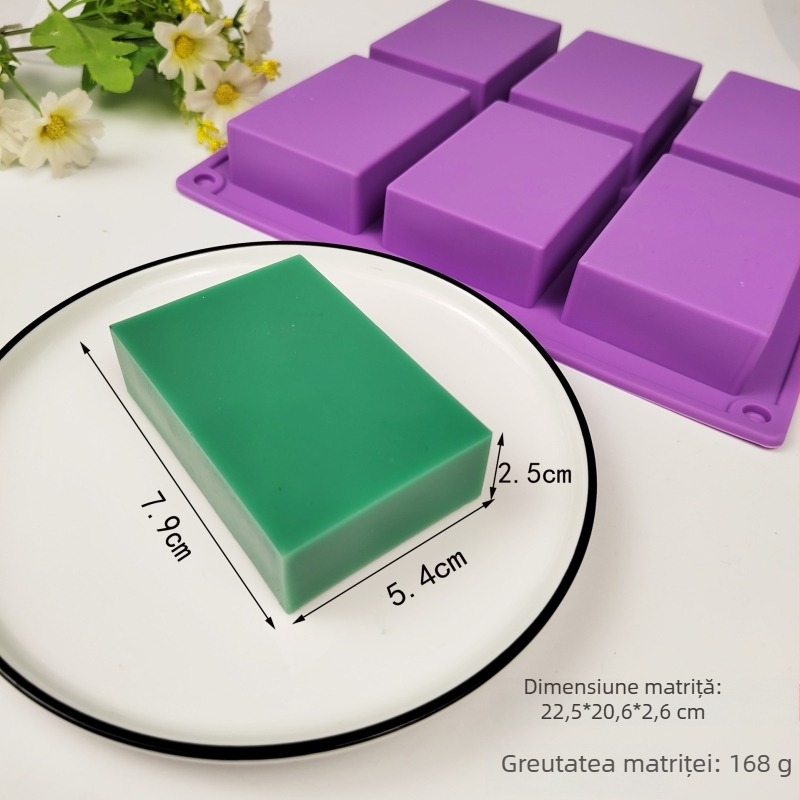 Formă din silicon pentru prăjituri cu șase găuri, dreptunghiulară și pătrată, 168 g