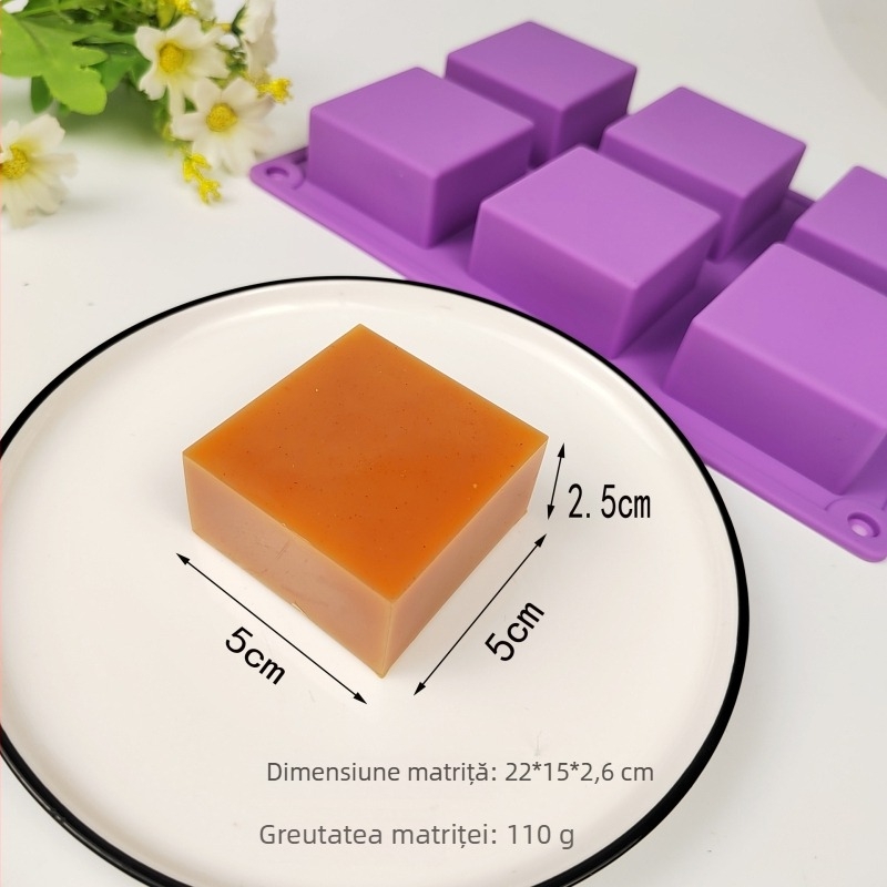 Formă din silicon pentru prăjituri cu șase găuri, dreptunghiulară și pătrată, 168 g