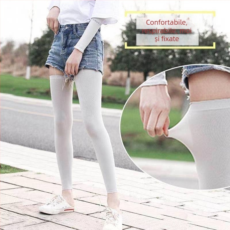 Mășete pentru picioare Ice Silk UV-protecție pentru ciclism și alergare, respirabile, amestec nylon-spandex, unisex, lungime medie