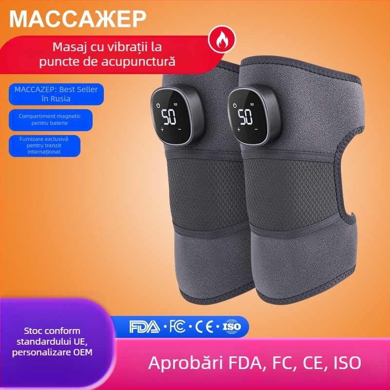 Bandă de masaj încălzită pentru genunchi și umăr, cu vibrații și moxibustie, control inteligent al temperaturii, 5V, 5W, 45–60°C