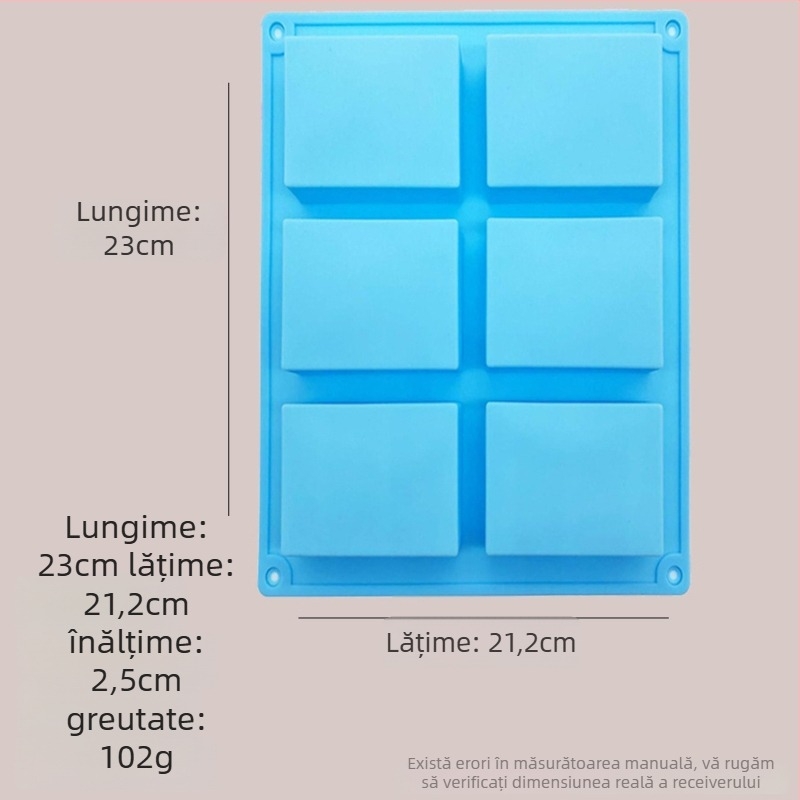 Formă dreptunghiulară din silicon pentru ciocolată, prăjituri și săpun făcut manual